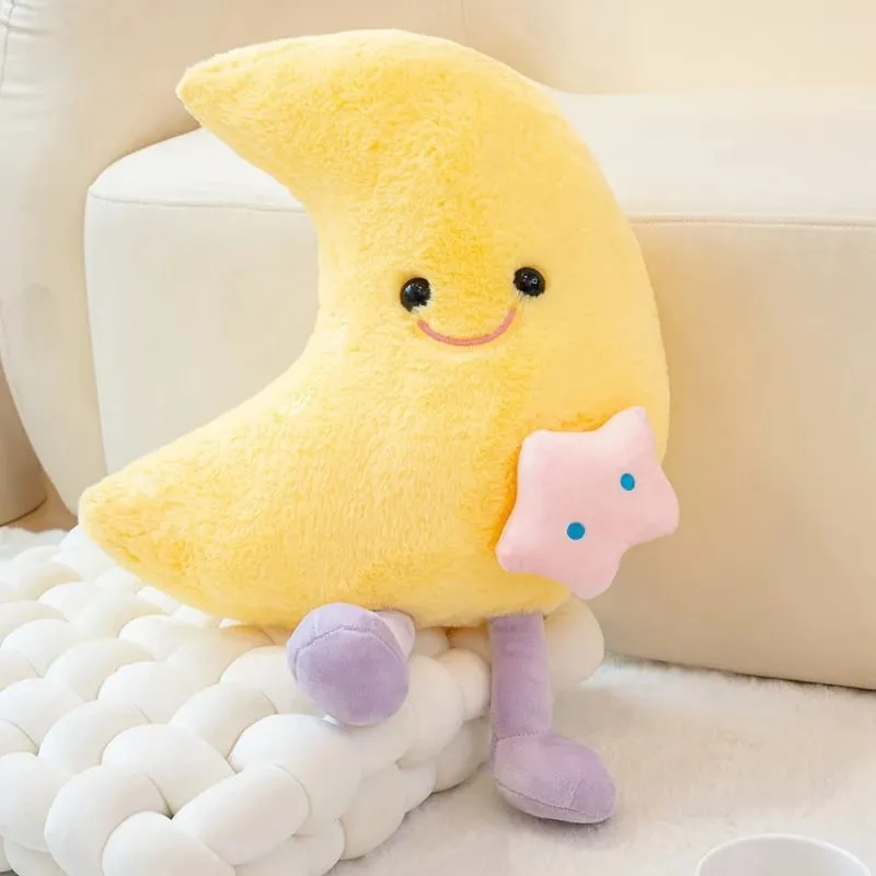 Lovely Smile Moon and Cloud Plush Pillow Comfortable Sofa Cushion Stuffed Soft Doll Home Car Decor Gift