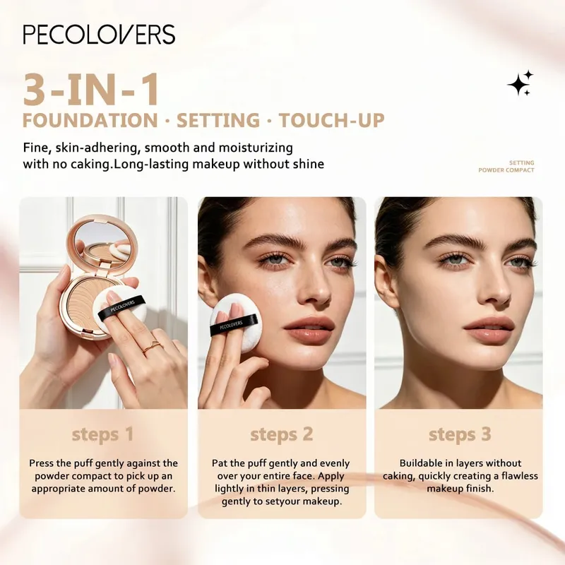 3pcs/Set Foundation Loose Powder Triangle Makeup Kit Full Coverage Liquid Foundation Waterproof Long-Lasting Base Makeup
