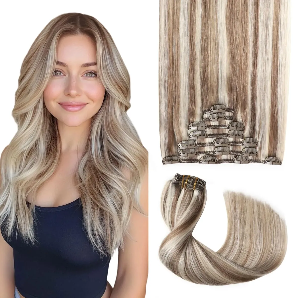 Sweetmet Pro2.0 Clip in Hair Extensions Real Human Hair 120g Thick 7pcs #60 Platinum Blonde Remy Real Human Hair Extensions Clip ins Seamless Double Weft for Women