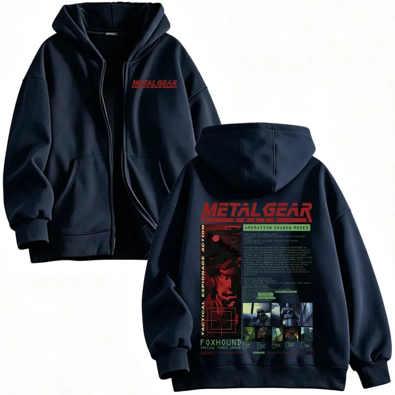 Metal Gear Solid MGS1 Solid Snake Game Zipper Hoodies Men's Women Clothing Fashion Gothic Zip Up Hooded Sweatshirts Jackets Coat