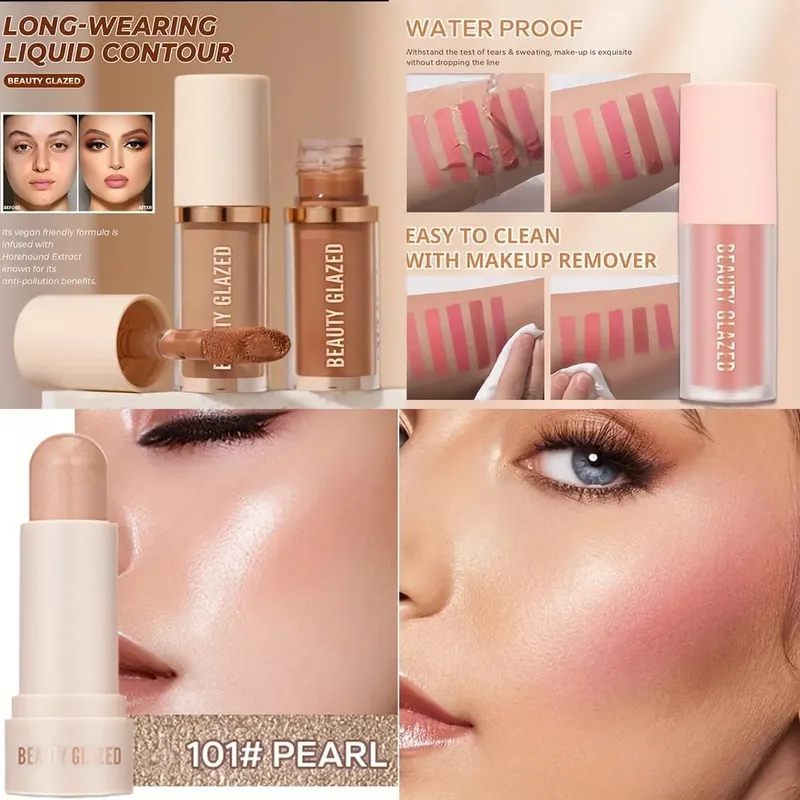 3pcs Face Highly Pigmented Liquid Contour Makeup Set Long Lasting Natural Contour Contouring Bronzer (Contour+Blush+Highlighter) — image 5