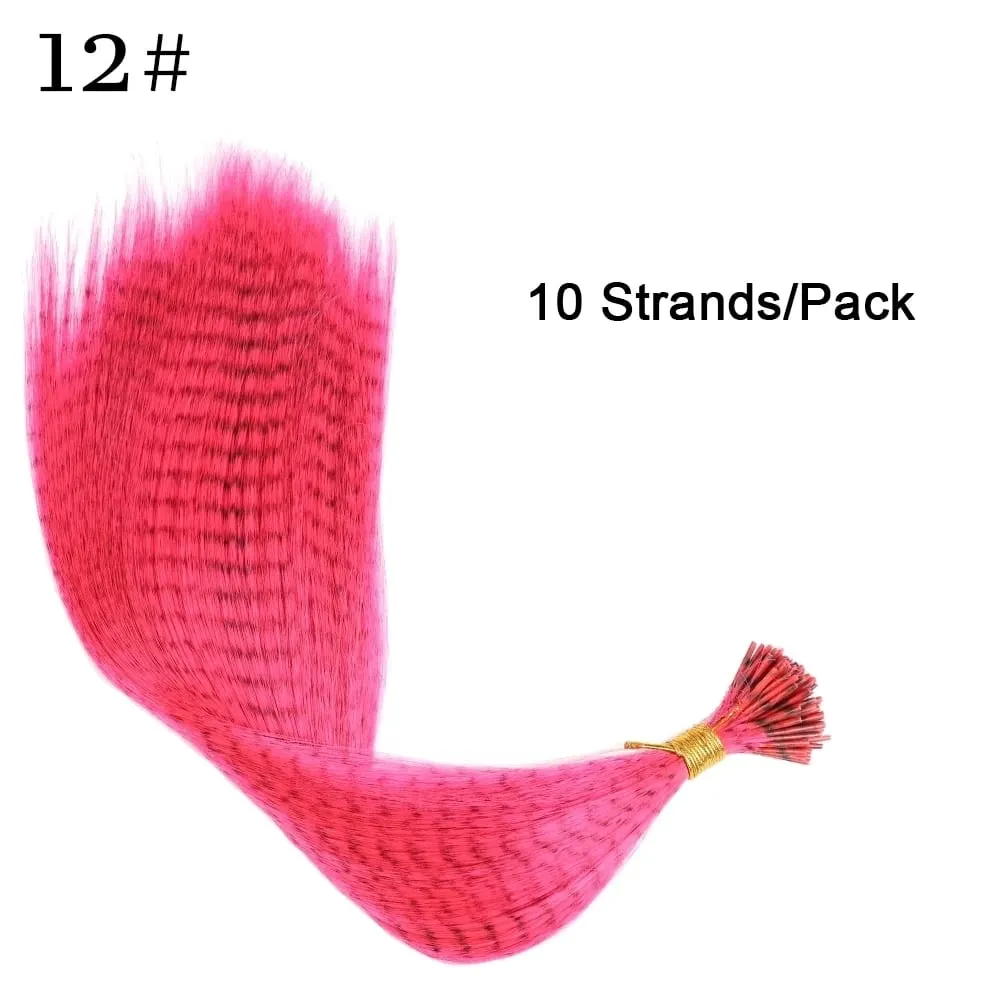 Synthetic Colored I-Tip Faux Feather Hair Extensions 16" 10 Strands/Pack Women's Heat Resistant Fiber Wig Accessories