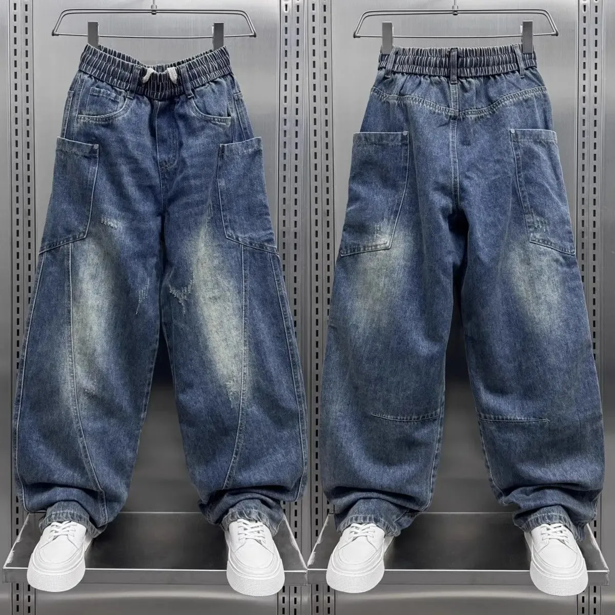 Men's 2025 Autumn New Scimitar Jeans Fashion High Street Casual Loose Straight Drawstring Baggy Korean Luxury Harlan Pants — image 6