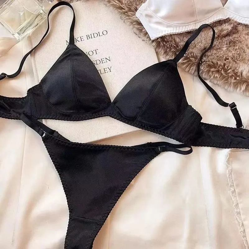 2025 French Triangle Cup Bra Comfortable Underwired Small Chest Sexy Top Support Anti-Sag lingeries sexy hot Thin Glossy Bra — image 4