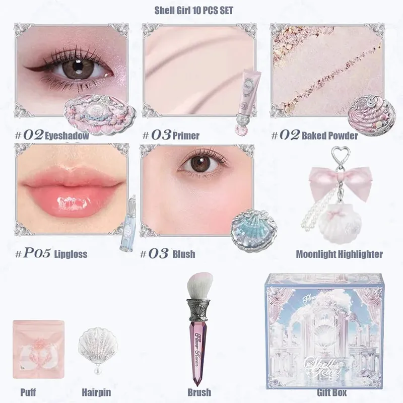 Flower Knows Shells Pearl Eyeshadow Essence Lip Honey Blush Cheek Makeup Front Ocean Gift Box Makeup Kit Full Professional — image 10