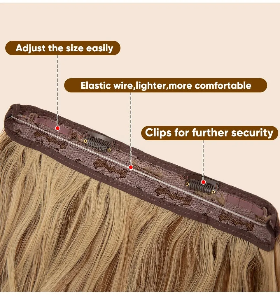 Synthetic Wave Invisible Wire With Clips Hair Extensions Fish Line Natural Blonde Clip In Hairpiece Fake Hair Piece