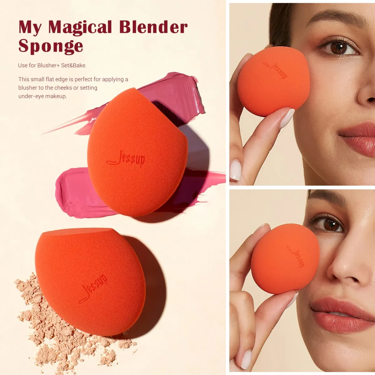 Jessup Makeup Brushes Set with Makeup Sponge 3/7pcs Double Sided Makeup Brush Foundation Blush Eyeshadow with Gift Box