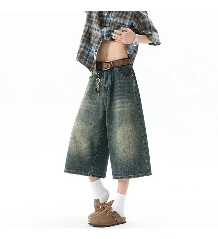 Több zsebes Cargo Nadrág Nyári Rövid Farmer Lakónadrág Hip Hop Utcai Ruházat Tágas farmer rövidnadrág Alkalmi széles szárú Capris nadrág 5XL-M — image 7
