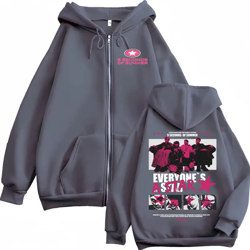 5 Seconds of Summer Everyone's A Star 2026 World Tour Zipper Hoodies Mantel Männer Frauen Harajuku Hip Hop Rock Punk Jacke Sweatshirt