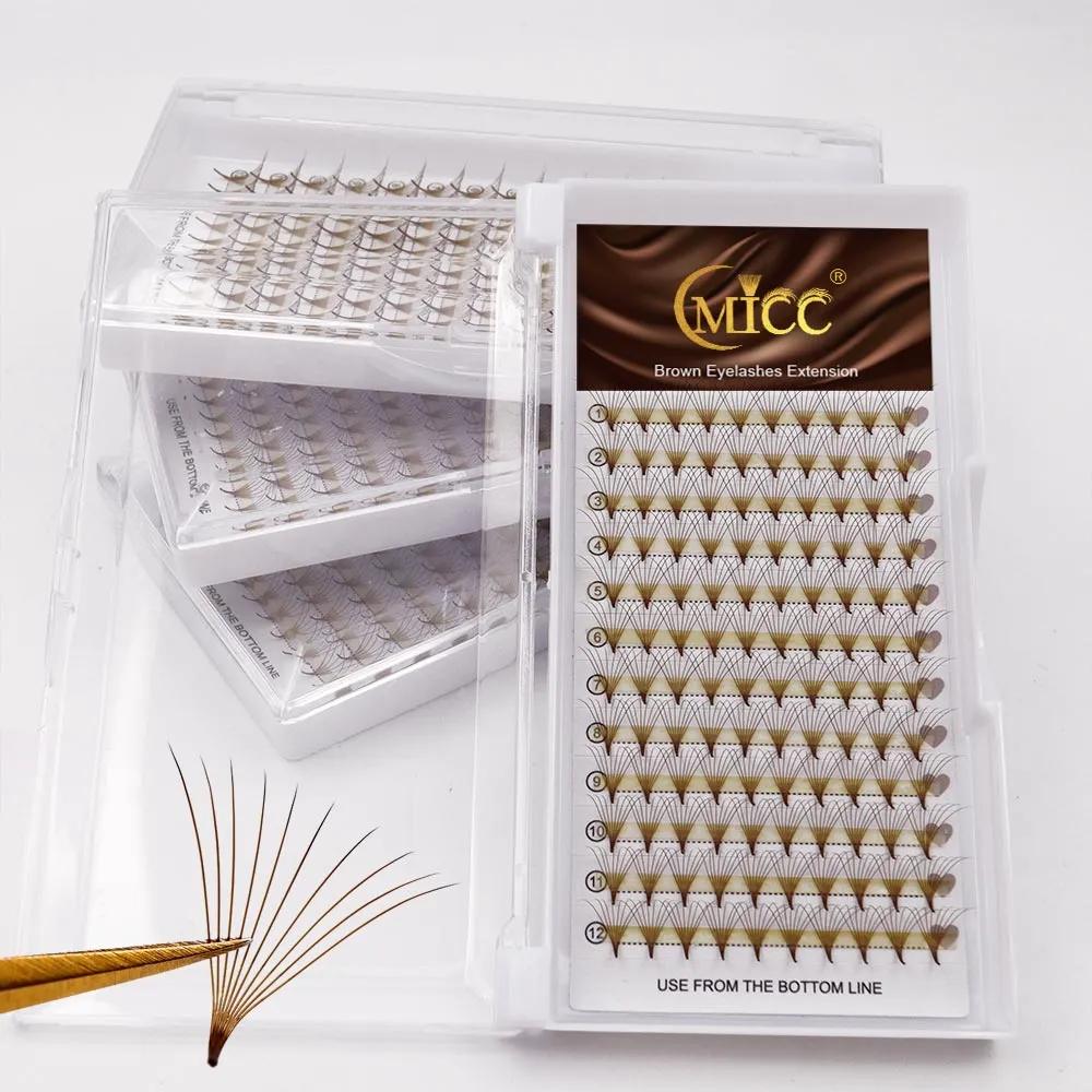 Dark Brown Premade Fans Volume Lash Extensions 3D-10D Soft Coffee Brown Russian Volume Lashes Sharp Stem Pointy Base for Eyelash