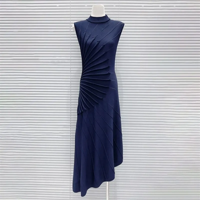 Spring/Summer 2026 High-Quality Asymmetrical Knitted Knot Sculpture-Style Sleeveless Dress Slimming Elastic Fitted Vest Skirt