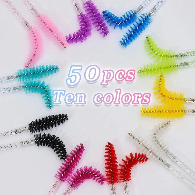 50 יחידות ריסי קריסטל מברשת מסרק חד פעמי הארכת ריסים לעין מסקרה שרביטים איפור איפור מקצועי כלי יופי
