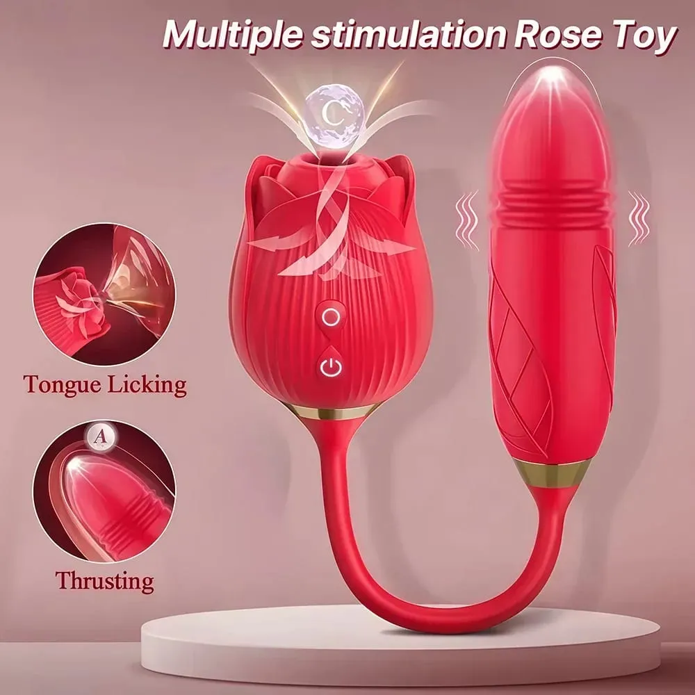 Rose 3in1 Sucker Vibrator für Frauen Teleskop Klitoris Stimulator Dildo Lecken Vagina Massage Masturbator Sex Spielzeug für Frauen