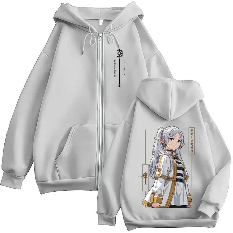 Anime Frieren: Beyond Journey's End Sudaderas con capucha y cremallera para hombre y mujer, ropa de moda Harajuku con cremallera, sudaderas con capucha, chaquetas, abrigos