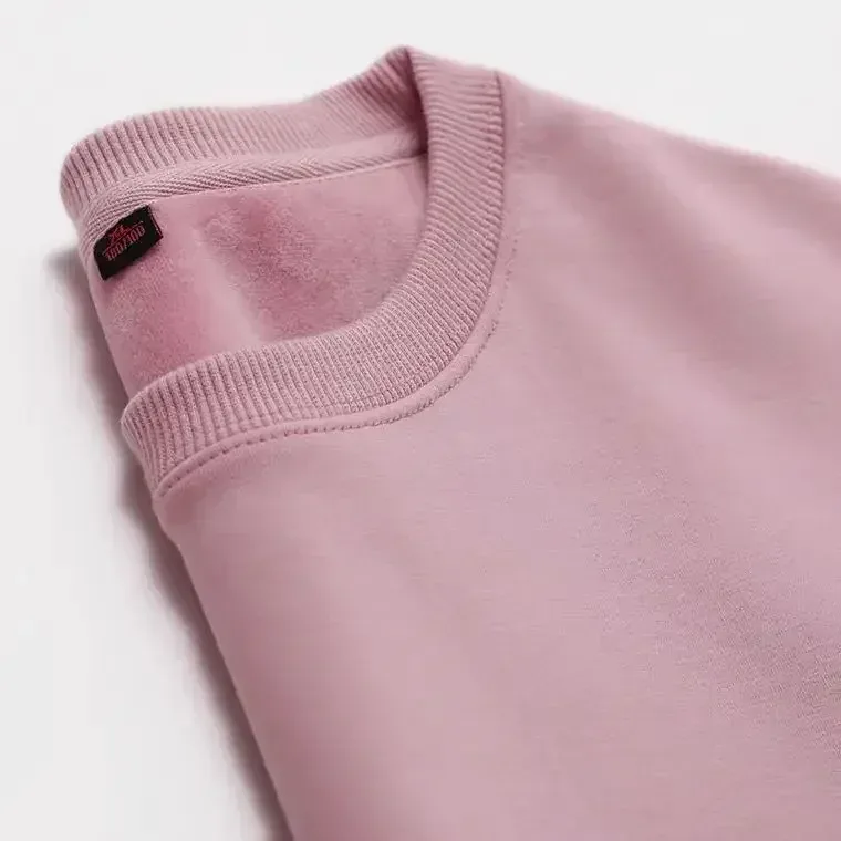 600G Cotton Plush Thickened Sweatshirt Thin Plush Heavyweight Solid Round Neck Sweater Autumn Winter Warm Sweater — image 9