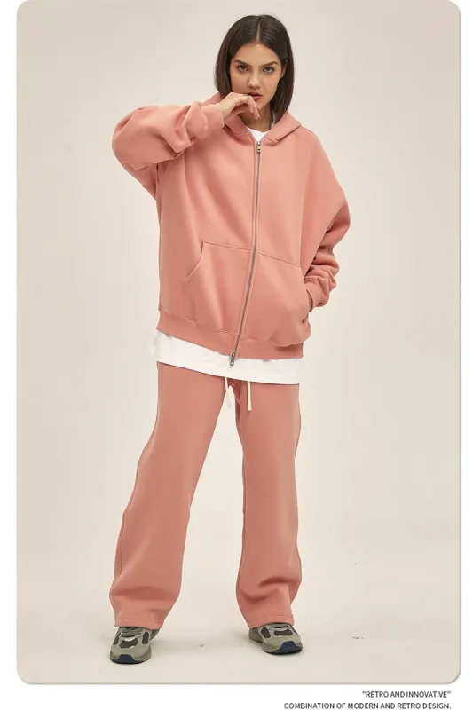 New Men Double Headed Zipper Fleece Hoodies Unisex Loose Basic Solid Warm Hooded Sweatshirts Coats For Winter HY0633