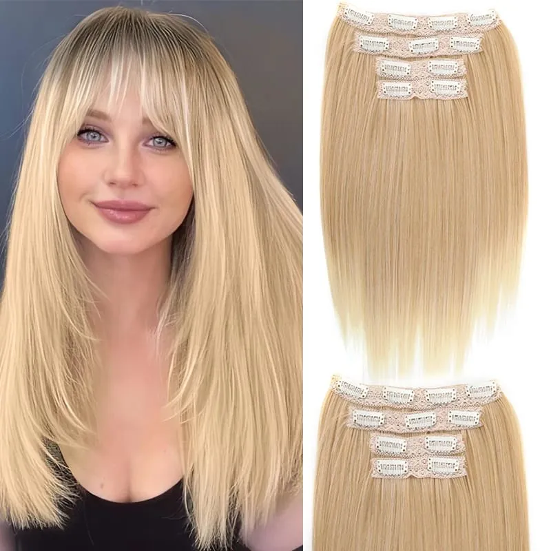 Syntetisk 4st Clip in Hair Extensions 14 tums raka hårförlängningar med BB Clips Osynligt sömlöst hårstycke för kvinnor