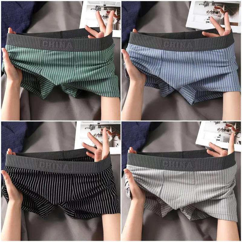 4Pcs Boxer Shorts Men's Underwear Sexy Panties Cotton Boxers Striped Underpants Male Shorts U Convex Lingerie Plus Size L-6XL