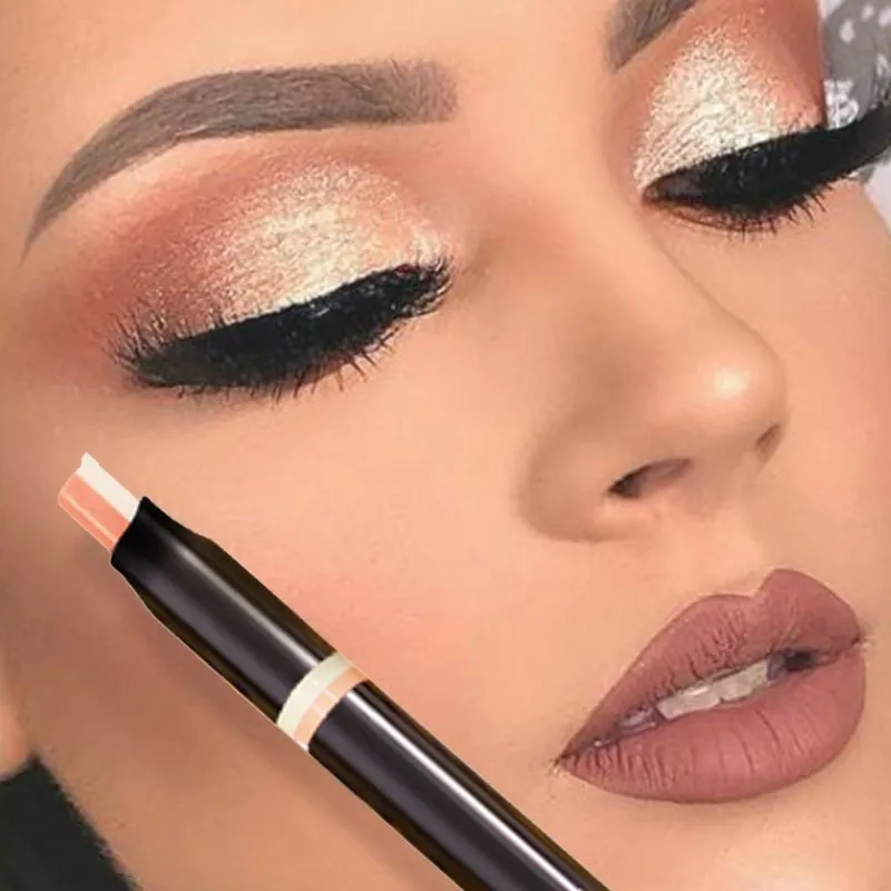 Glitter Double Color Gradient Eyeshadow Stick Pencil Two Tone Shimmer Metallic Lazy Eye Shadow Pen Waterproof 2 in 1 Eye Makeup — image 5