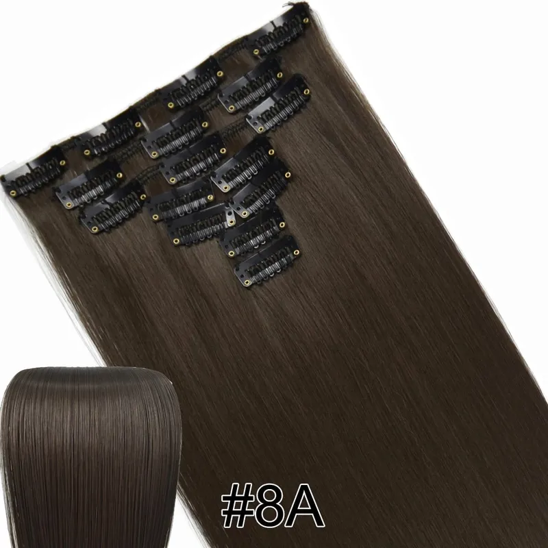 Synthetic Hair Fiber Heat Resistant130gr Straight clip in Hair Extensions 7006