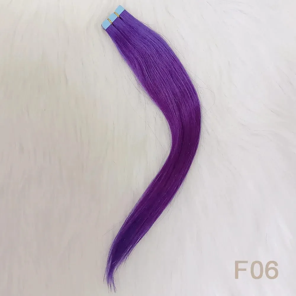 Lavender Purple Mini Tape In Human Hair Extensions 12-24 Inches Micro Tape Hair Seamless Adhesive Hair Pieces For Cosplay