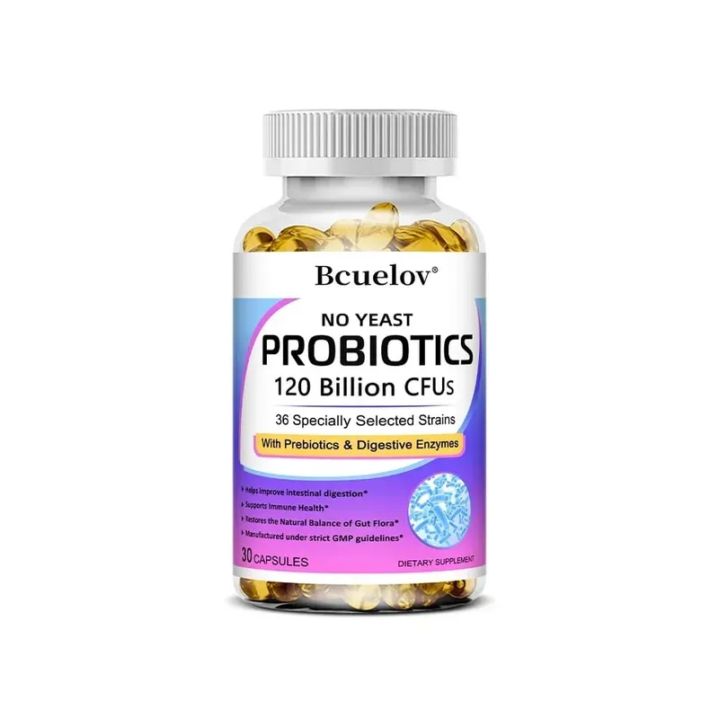 Probióticos 120 mil millones de UFC con prebióticos y enzimas digestivas Apoya la digestión Flora intestinal Alivio de la hinchazón y salud inmune