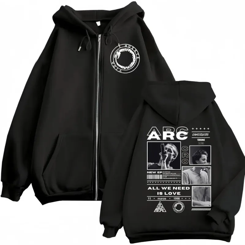 Canserbero Tudo o que precisamos é amor Muerte Vida Merch Zipper Hoodie Moda masculina Hip Hop Zip Up Moletons Casual Pulôveres de lã