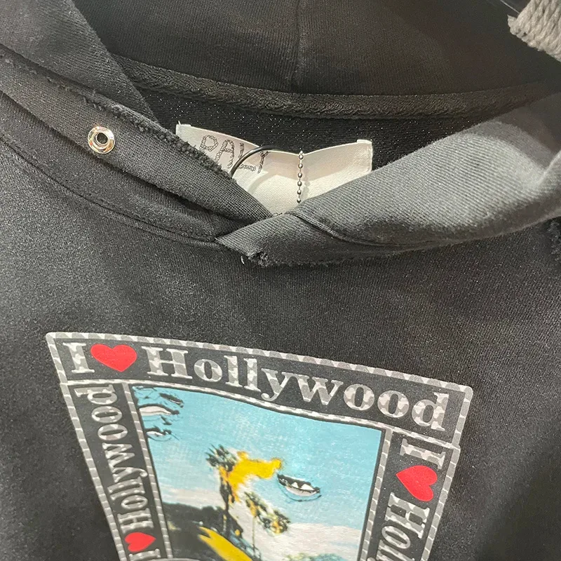 Nouveau surdimensionné PALY sweat à capuche pour homme femme lavé noir endommagé meilleure qualité décontracté Vintage Cardigan Zip sweats