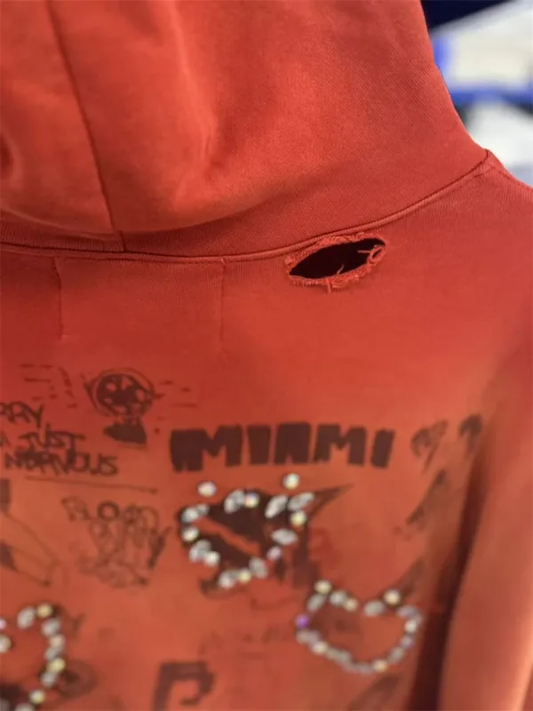 Autumn Winter New PH Hand-beading Print Vintage Washed High Street Casual Loose Cotton Versatile Hoodie Trendy Sports Top Men
