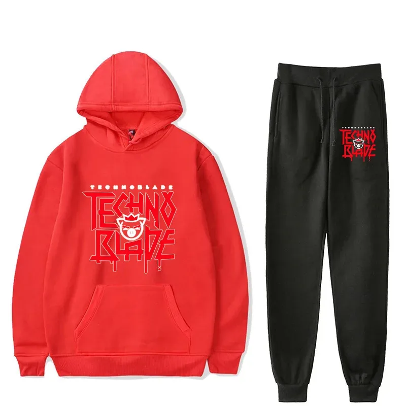 Harajuku Comfortable technoblade Print Sweatshirt Sweatpants Suit Men/Women Hoodies+ Trousers Suit Cute 2 Piece Set Clothes