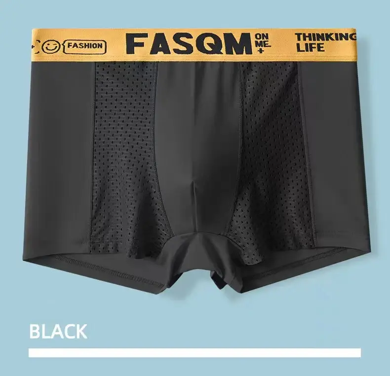 1pcs Mesh Ice Silk Boxer Shorts Men's Underwear FASQM Underpants Breathable Sexy Slim Panties Bamboo Lingerie Plus Size L-6XL