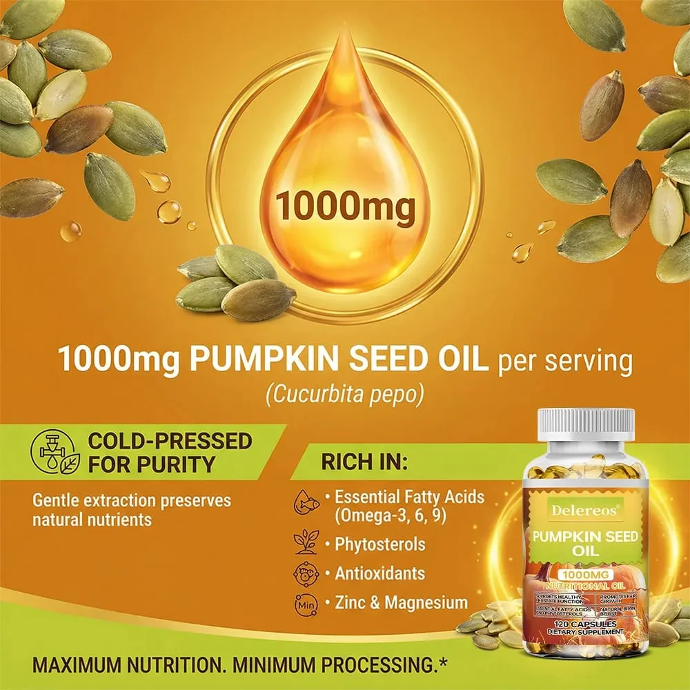Pumpkin Seed Oil Capsules 1000mg Sinusuportahan ang Prostate Urinary Bladder at Kalusugan ng Buhok para sa Mga Lalaki Cardiovascular Health Non-GMO — image 4