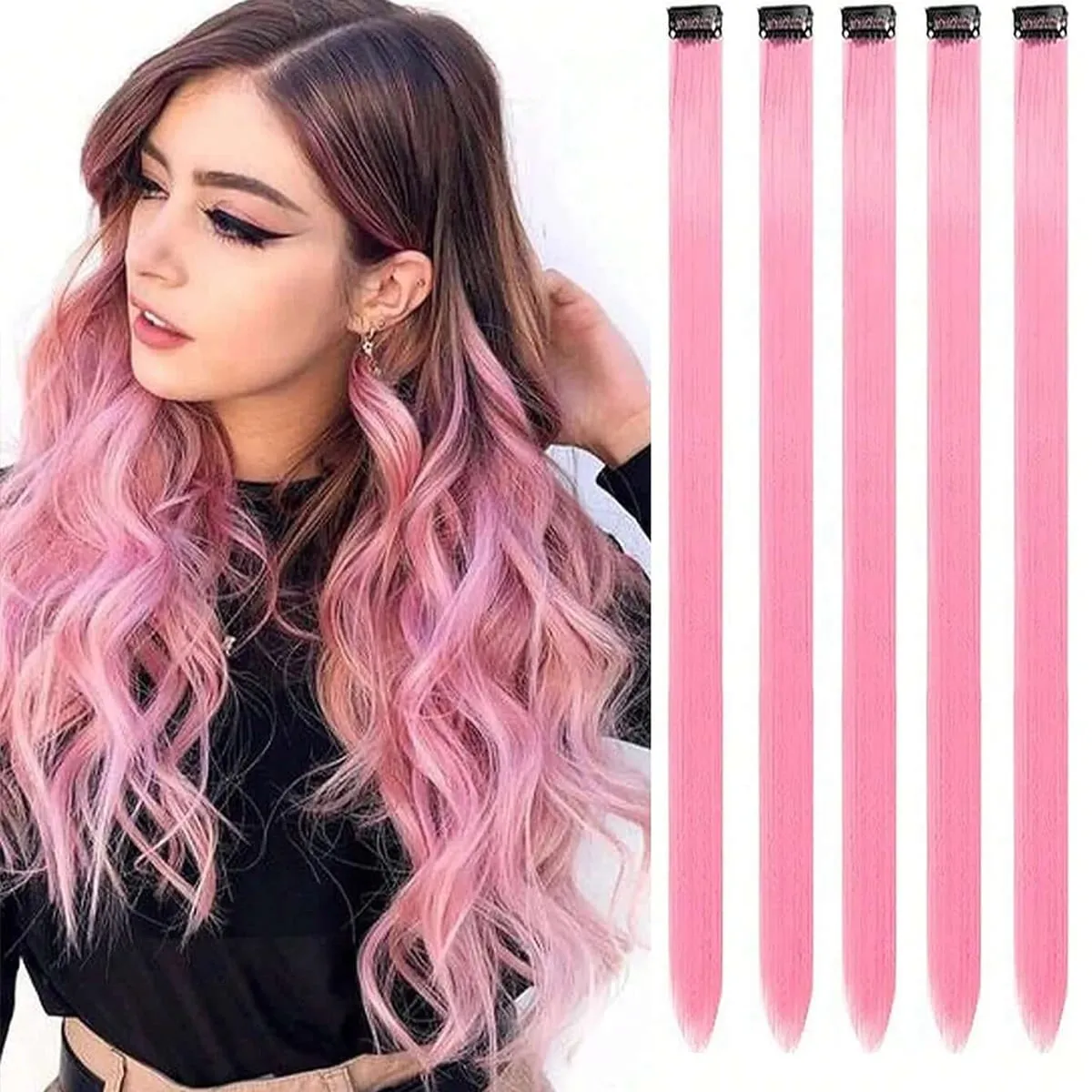 5PCS Gerade Clip In Haarverlängerungen Synthetische Highlight Clip Auf Haarteile Mode Haar Für Frauen Täglichen Party Cosplay — image 8