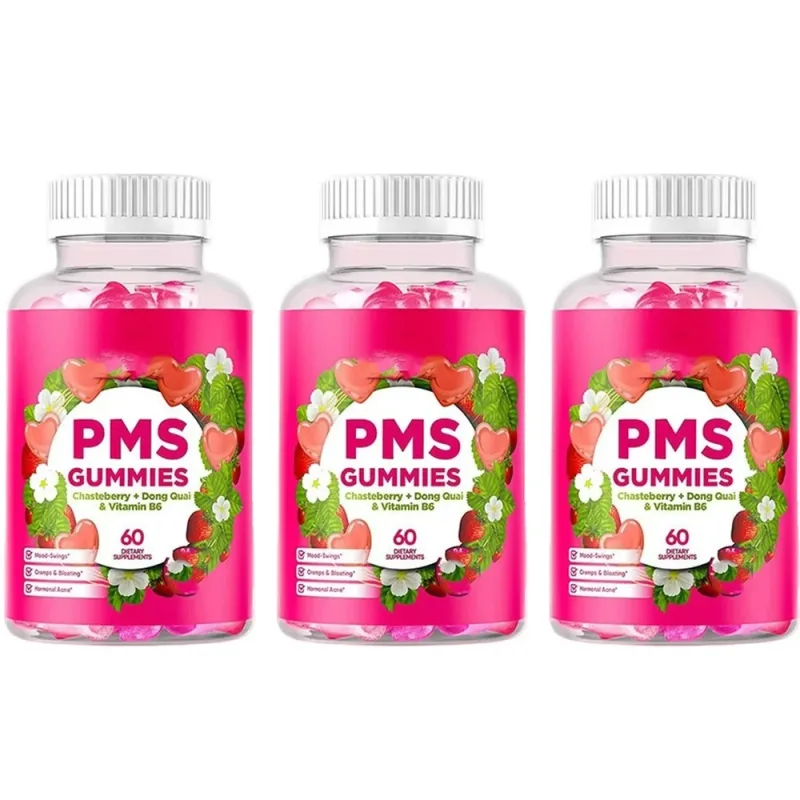 PMS Support Gummies dengan Chasteberry Vitex Dong Quai Vitamin B6 & Lemon Balm untuk Kesejahteraan & Mood Bulanan Wanita 60 Gummies