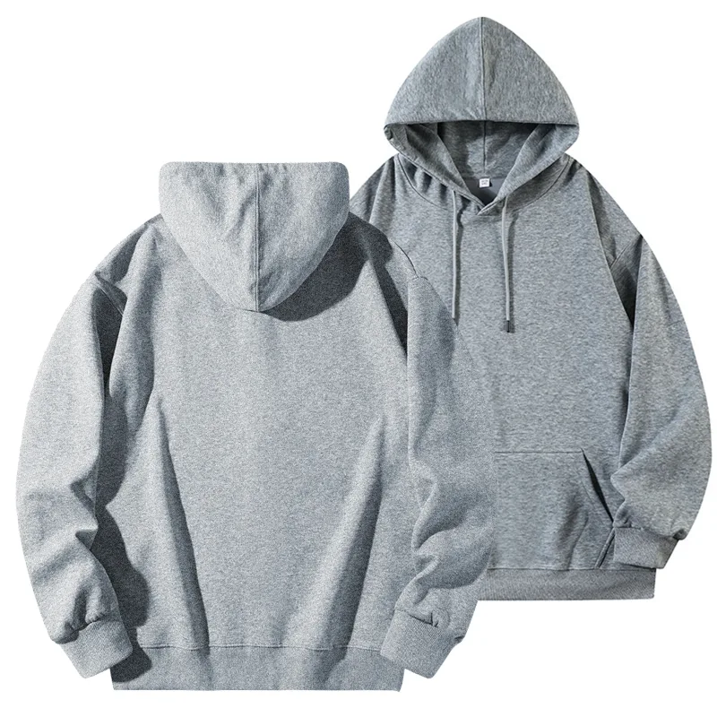 Logo Tersuai DIY Sweatshirt Bertudung Hitam Kapas Tulen Pullover Lengan Panjang Atasan Kasual untuk Lelaki Dan Wanita Fesyen Musim Sejuk Musim Gugur