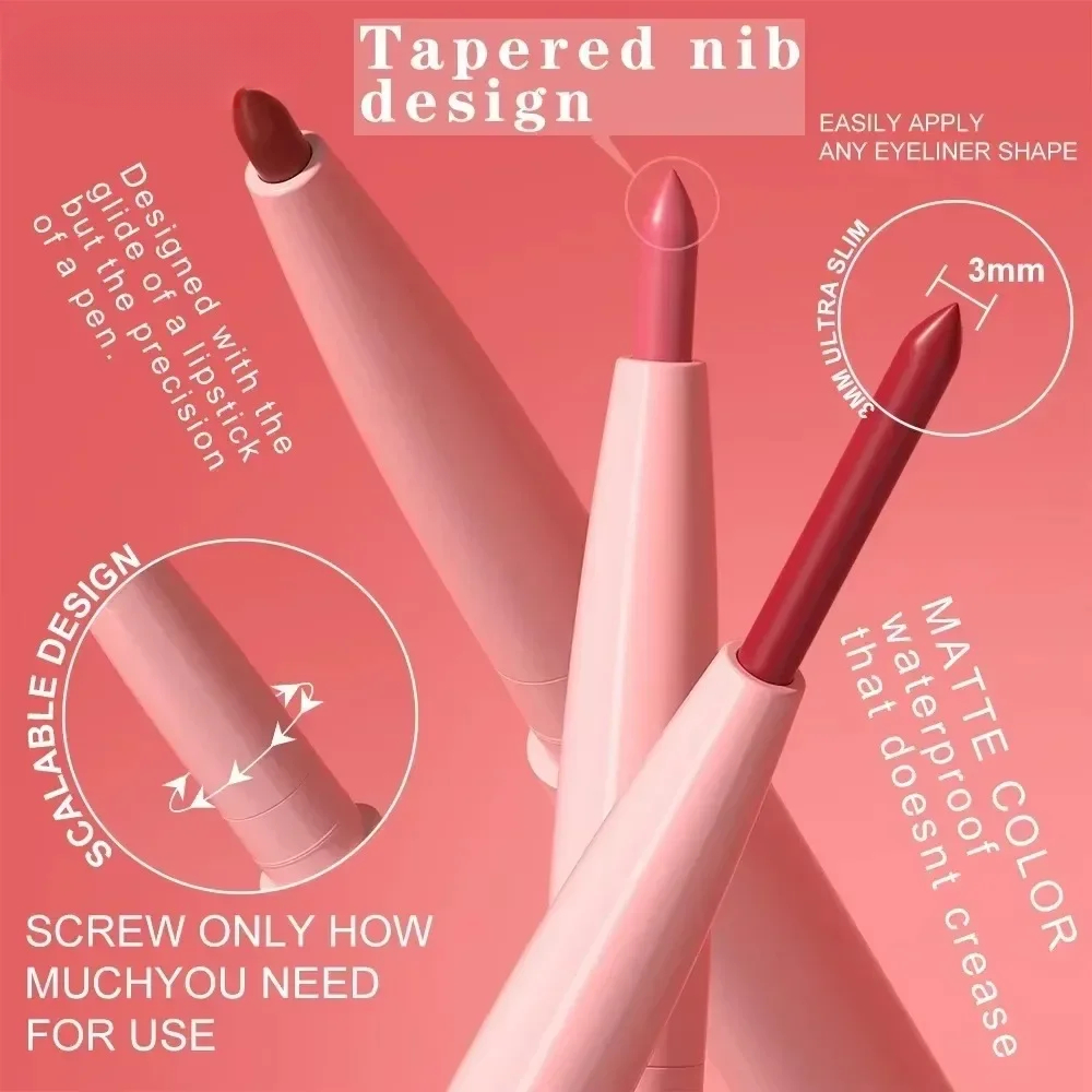 1Pc Tapered Nib Lip Liner Pencil Matte Plumping Lip Stain Lasting Waterproof Fine Lipstick Slim Lip Outline Contour Make Up Pink