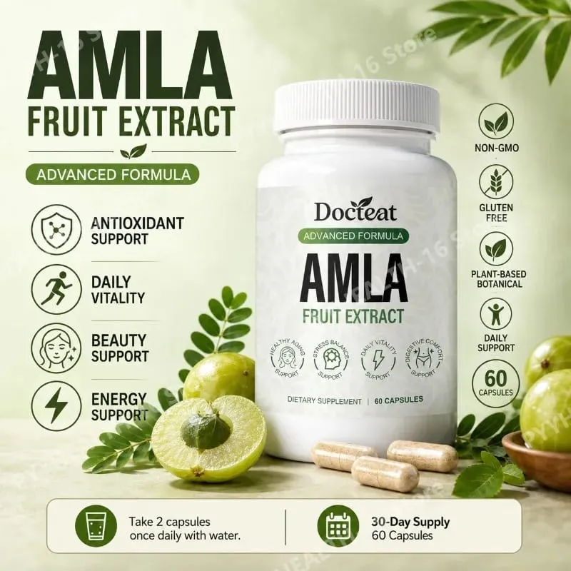 Docteat Amla-Fruchtextrakt-Kapseln unterstützen die Immunfunktion und unterstützen die Hautgesundheit mit Vitamin C B3 CoQ10 PQQ 60 Kapseln