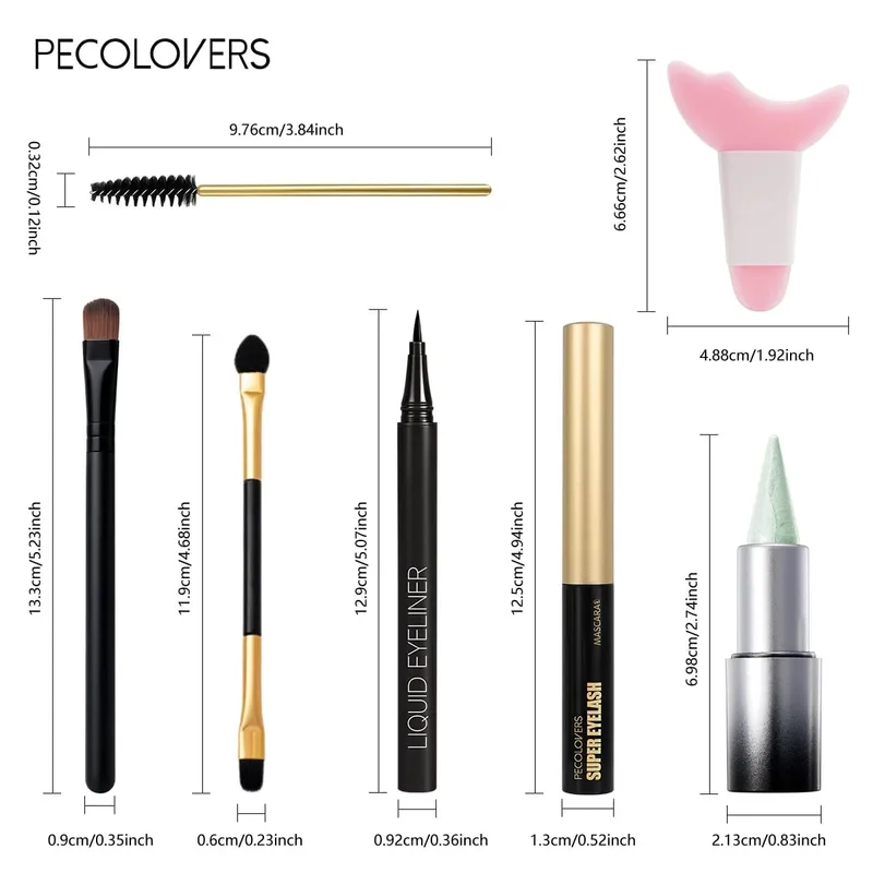 7PCS/Set Green Eyeshadow Stick + Black Eyeliner + Mascara + Brush Set – Shimmer & Matte Finish Waterproof Smooth Application