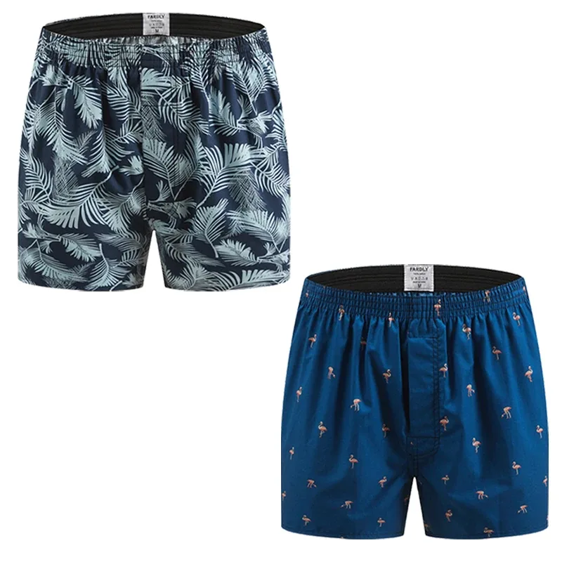 Boxer da uomo in cotone, intimo da uomo con motivo stampato, pantaloncini stile college, abbigliamento estivo traspirante e confortevole