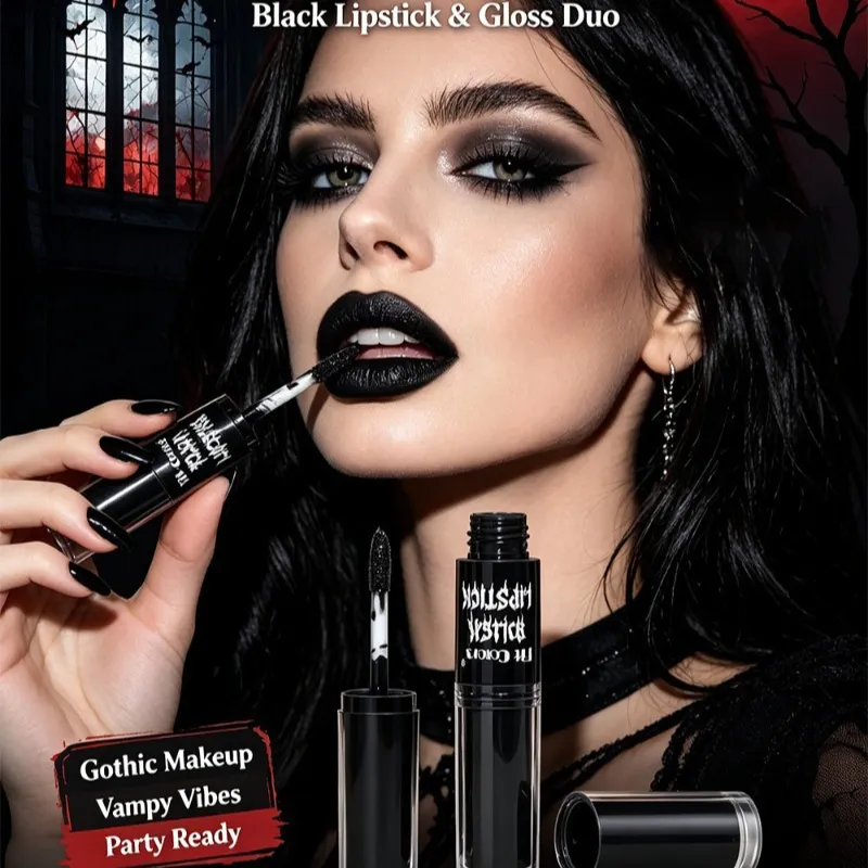 Halloween 2-in-1 Lip Gloss Matte Lip Liner Long Lasting Waterproof Liquid Lipstick Moisturizing Shiny Lip Oil for Party Makeup