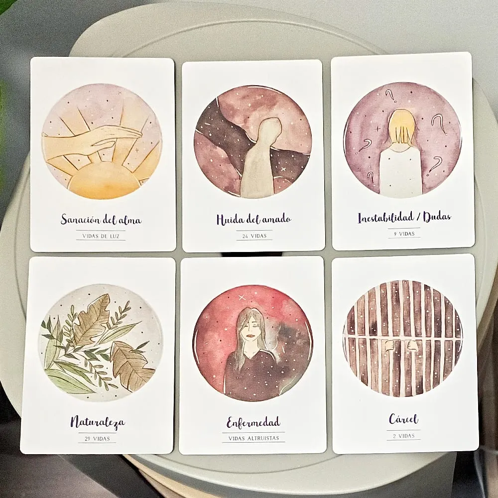 42 Pcs Vidas Anteriores Oracle Cards Spanish Edition Past Lives Deck for Karma Soul Healing 10.5*7.5cm Double-Sided Embossed