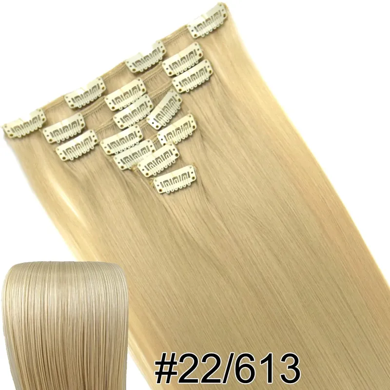 Synthetic Hair Fiber Heat Resistant130gr Straight clip in Hair Extensions 7006