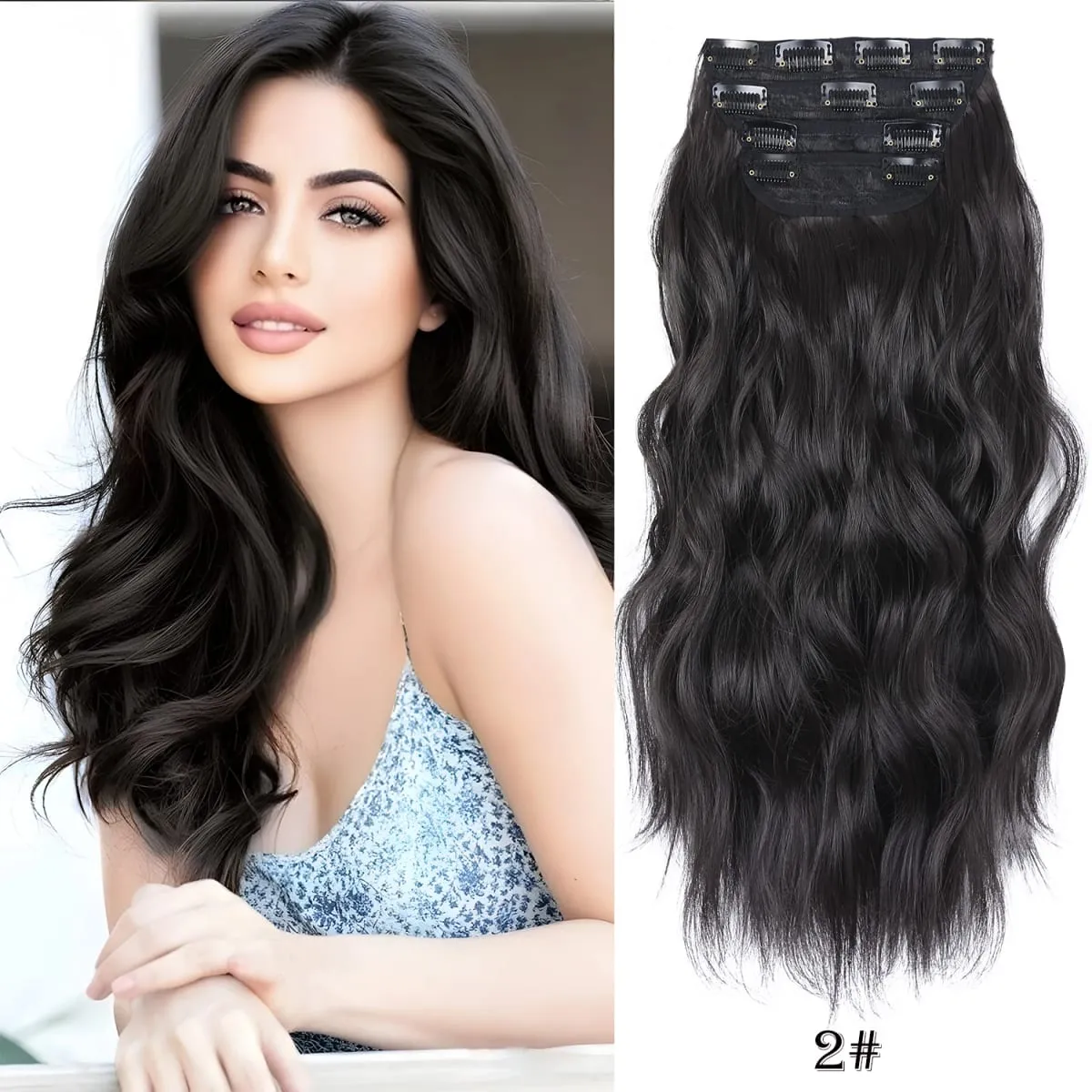 Leeons Wavy Clip In Hair Extensions 4 PCS Natural Soft Long Wavy Hairpieces Thick Double Weft Clip In Hair Extensions For Woman