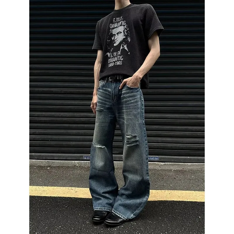 Men's Jeans Man Pants Heavy Duty Washed Multi Pocket Carpenter Style Straight Loose Denim Trousers Casual Fit High Street