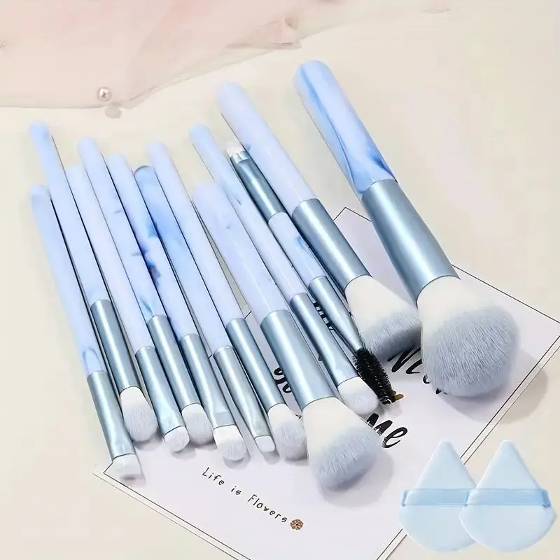 Conjunto de pincéis de maquiagem azul, 12 peças, base profissional, pó, blush, corretivo, fibra sintética, pincel de cerdas