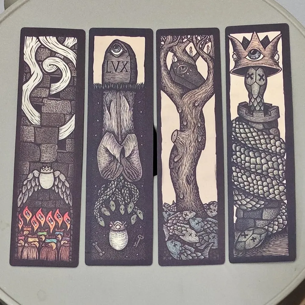 Jeu de piliers du surréalisme foncé à Double relief, Travis Lawrence, 4x16cm, 36 pièces, cartes d'illustration du symbolisme occulte surréaliste