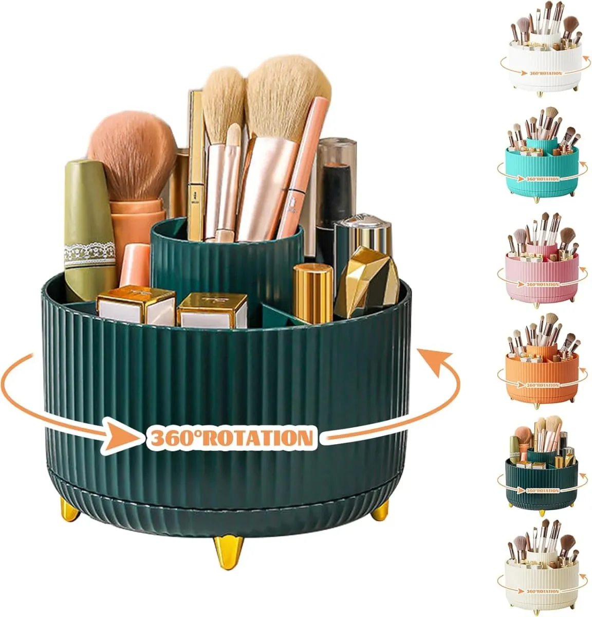 5 Slot 360° Rotating Makeup Brushes Holder Organizer Multi-Functional Desk Storage Cosmetics Storage for Vanity Desktop Bathroom — image 1