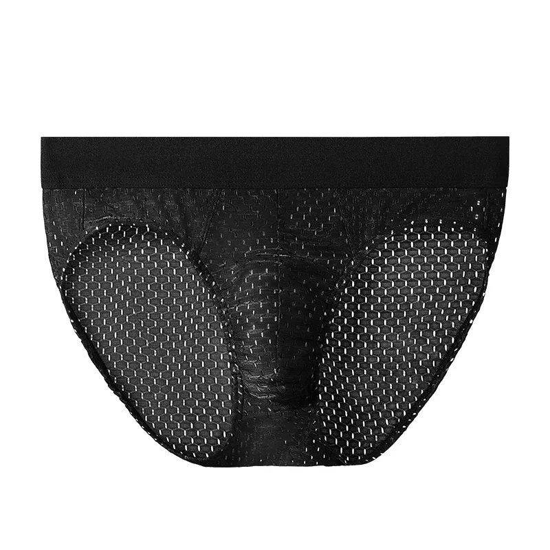 Ice Silk Sexy Underwear Men's Low-Waist Antibacterial Briefs Summer Thin Mesh Breathable Shorts Boys' Underwear