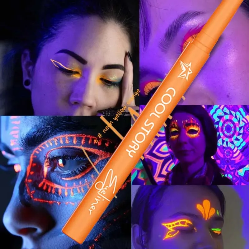 12 Color UV Fluorescent Eyeliner Gel Pen Waterproof Quick Drying Neon Colorful Eyeliner White Blue Purple Music Party Eye Makeup — image 14