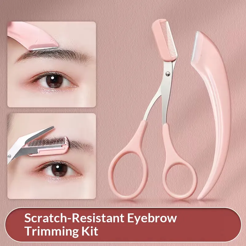 Eyebrow Grooming Set With Comb Eyebrow Scissors Curved Safety Eyebrow Razor Professional Makeup Trimming Tools for Beginners — image 1